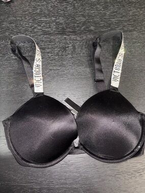Victoria's Secret Black Satin Very Sexy Push-Up Bra with Rhinestone straps